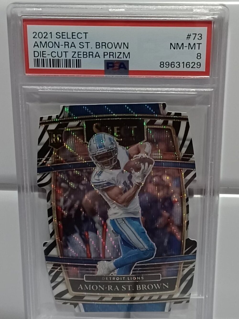 2021 SELECT AMON-RA ST. BROWN #73 DIE Cut ZEBRA Prizm PSA 8